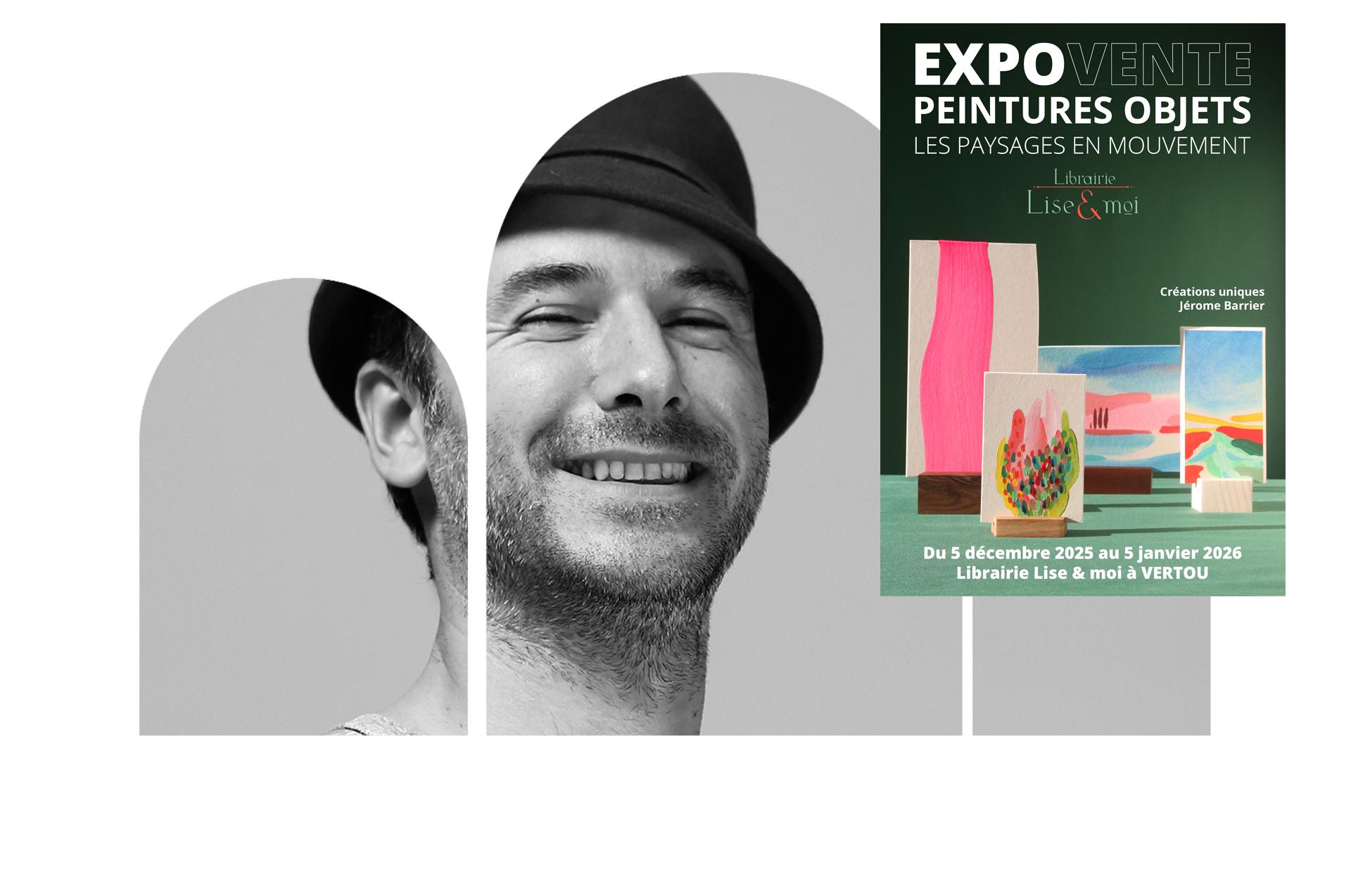 Expo-vente-à la librairie de Vertou lise et moi. Peintures objets. Créations uniques par Jérôme Barrier-paysages-en-mouvement-peintures-objets-Jerome-Barrier-site