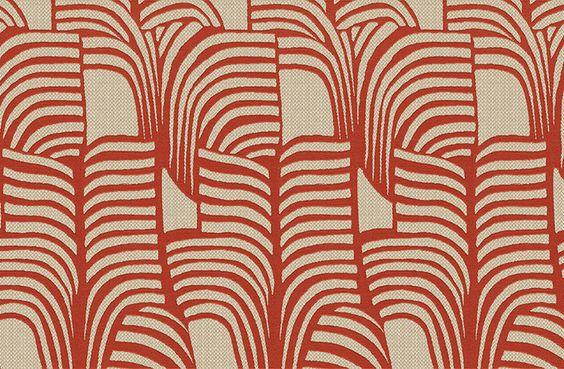 Tissu avec des zebrures dessiné par Louis Boquin Des lignes rouges sur fond blanc M4