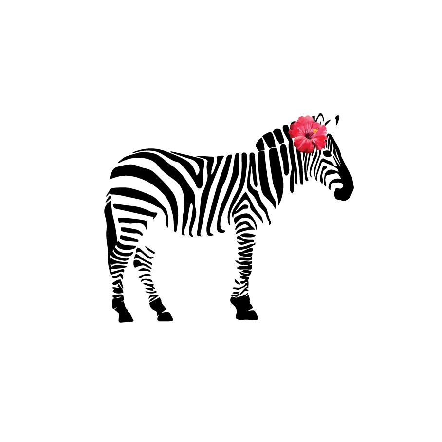 Création du logo de Marine Guillemain pour son cabinet d'orthophonie à Vertou. Loire Atlantique. Le logo représente un zèbre qui porte comme les Polynésiens une fleur d'hibiscus derrière l'oreille.