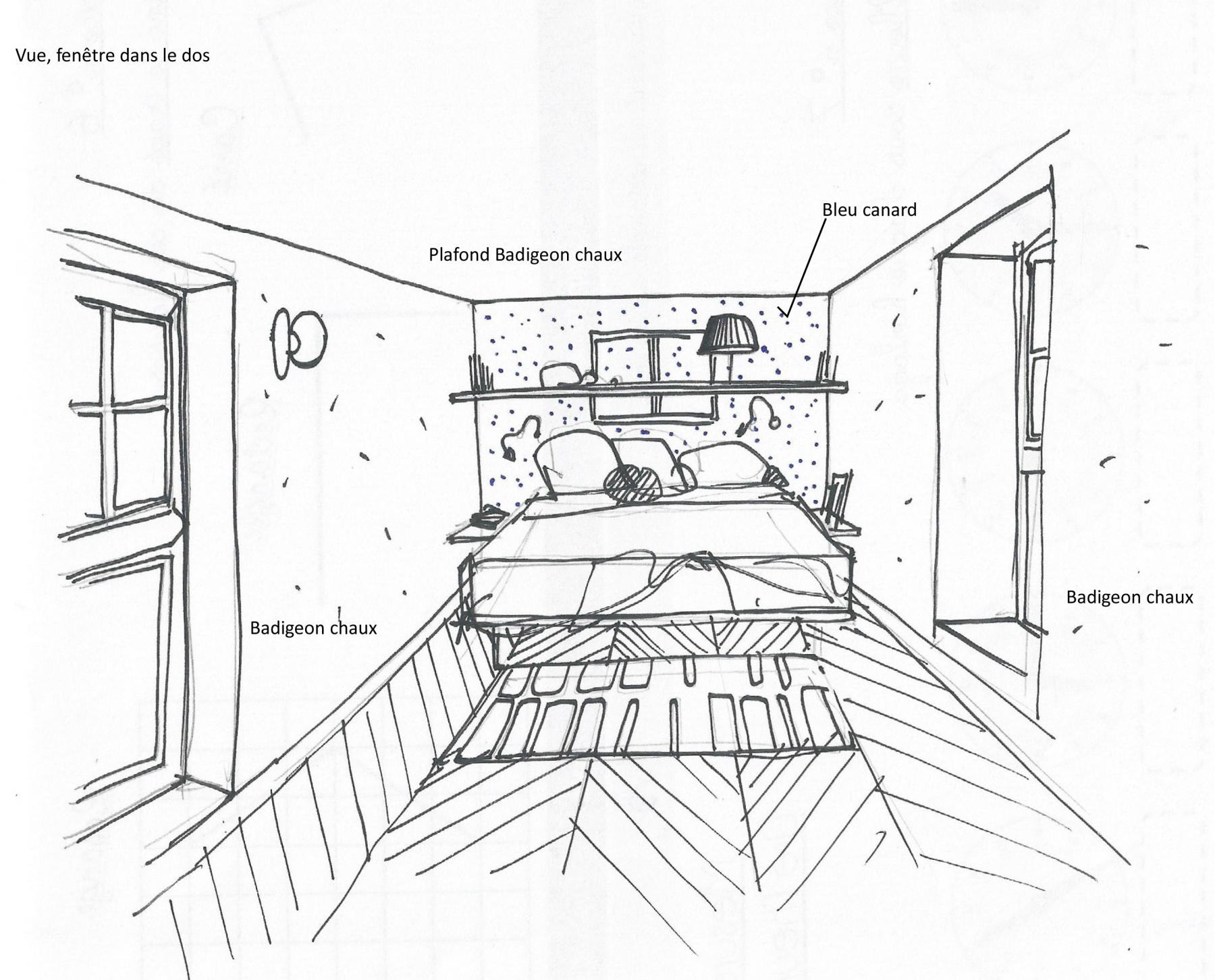 Dessin à main levée de la suite parentale. Projet-Tharon-plage-maison-de-vacances-jerome-barrier