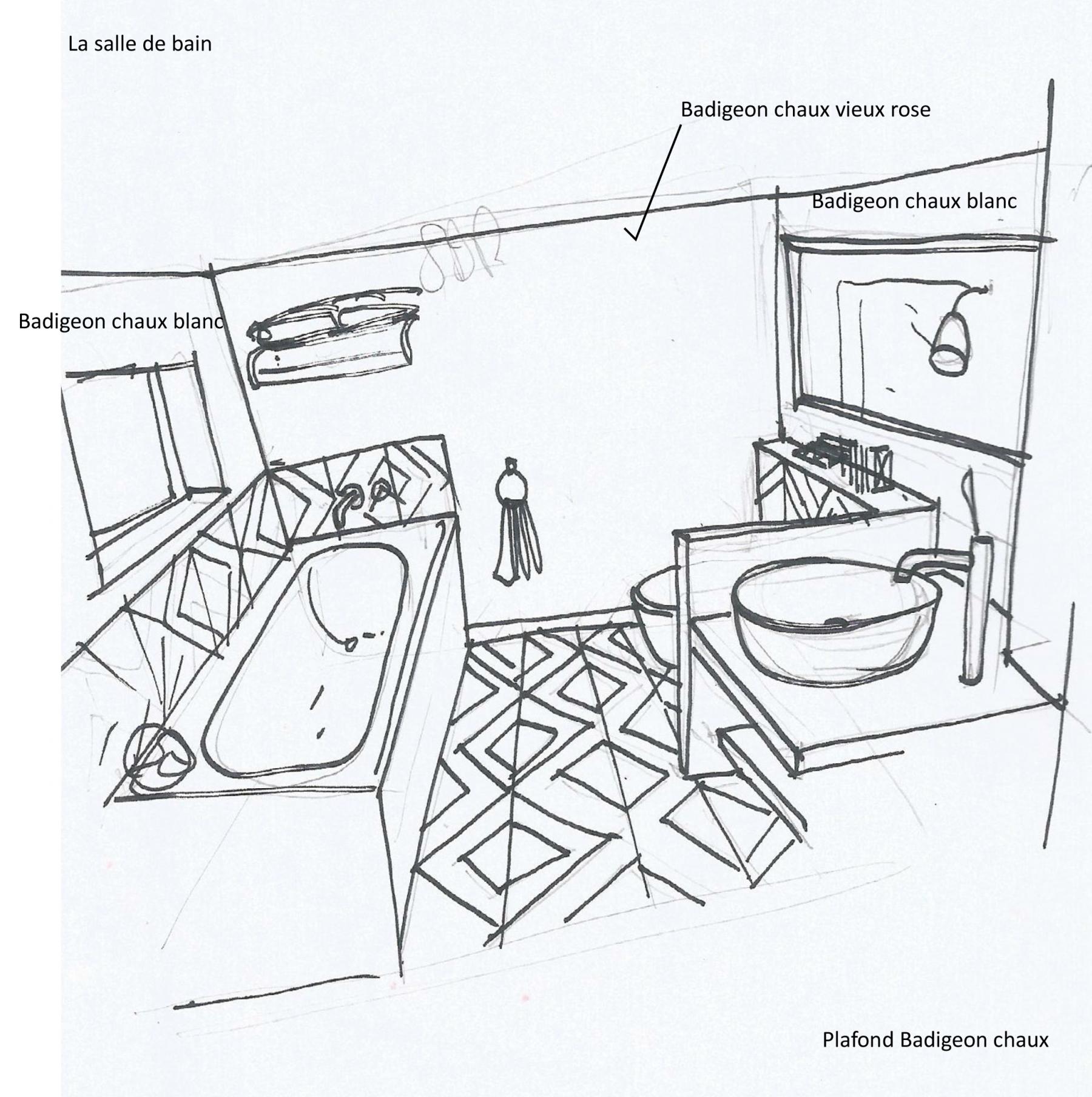 Dessin à main levée de la salle de bain de la suite parentale. Projet-Tharon-plage-maison-de-vacances-jerome-barrier