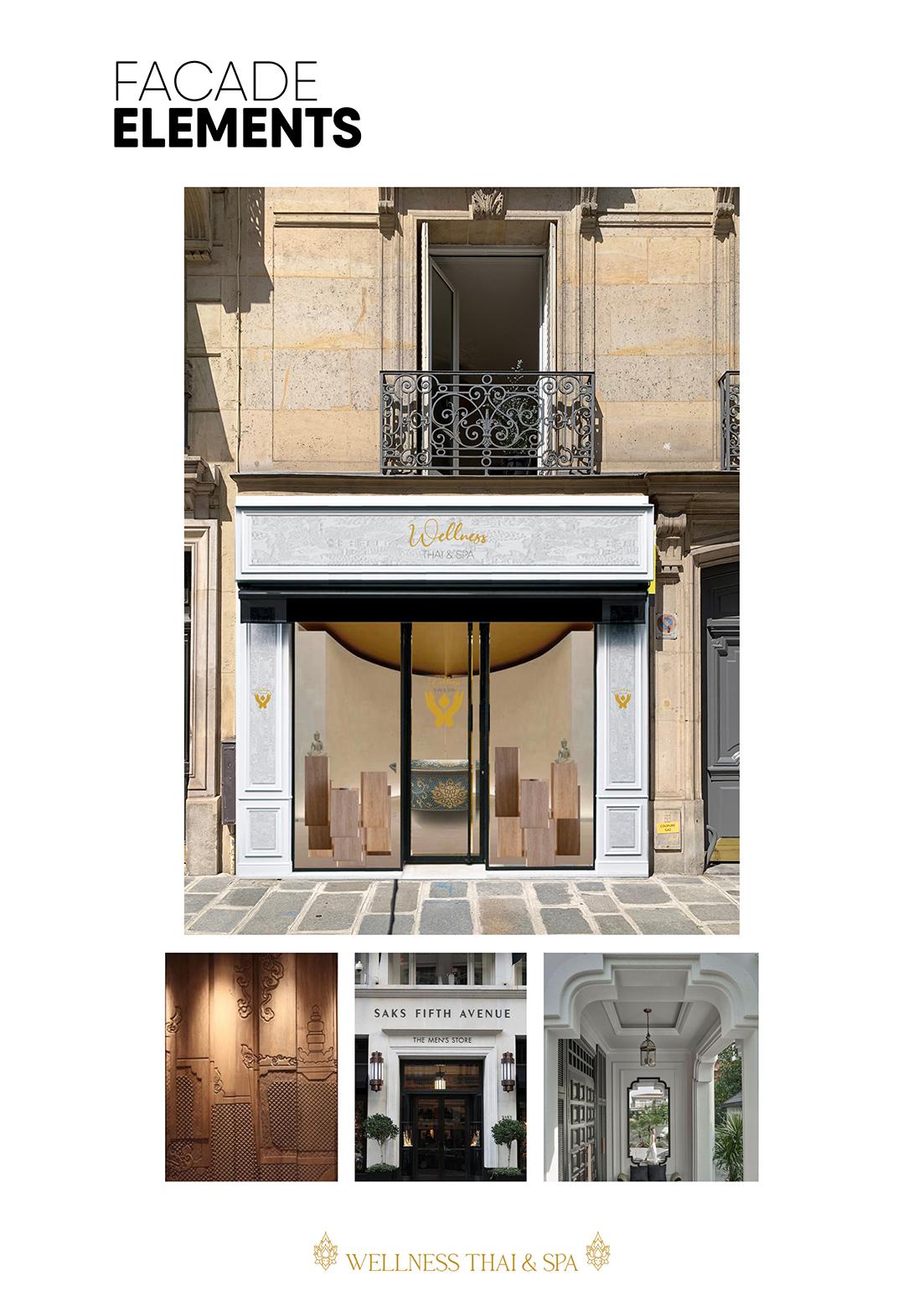 Réalisation d'un moodboard pour Wellness Thaï & Spa. Ici Jérôme Barrier défini des éléments de la façade.