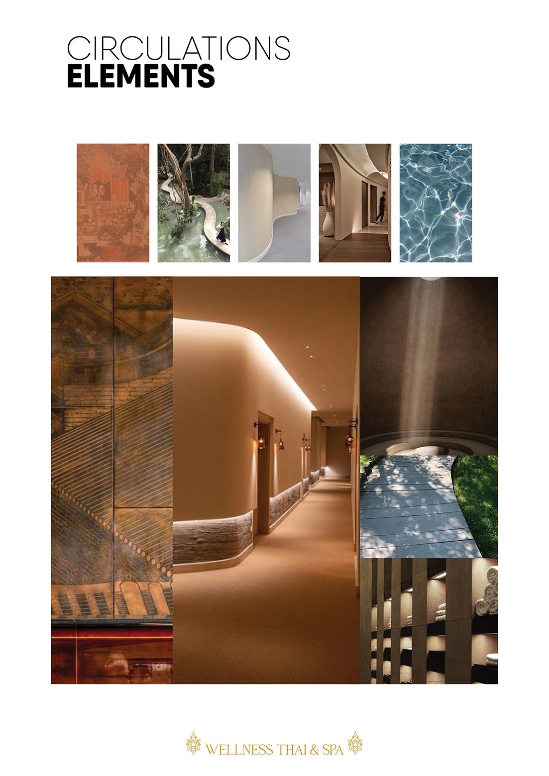 Réalisation d'un moodboard pour Wellness Thaï & Spa. Ici Jérôme Barrier défini des éléments des circulations.