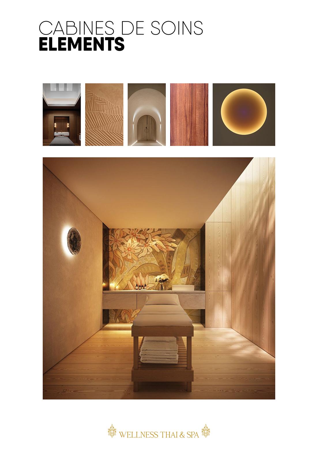 Réalisation d'un moodboard pour Wellness Thaï & Spa. Ici Jérôme Barrier défini des éléments des cabines.